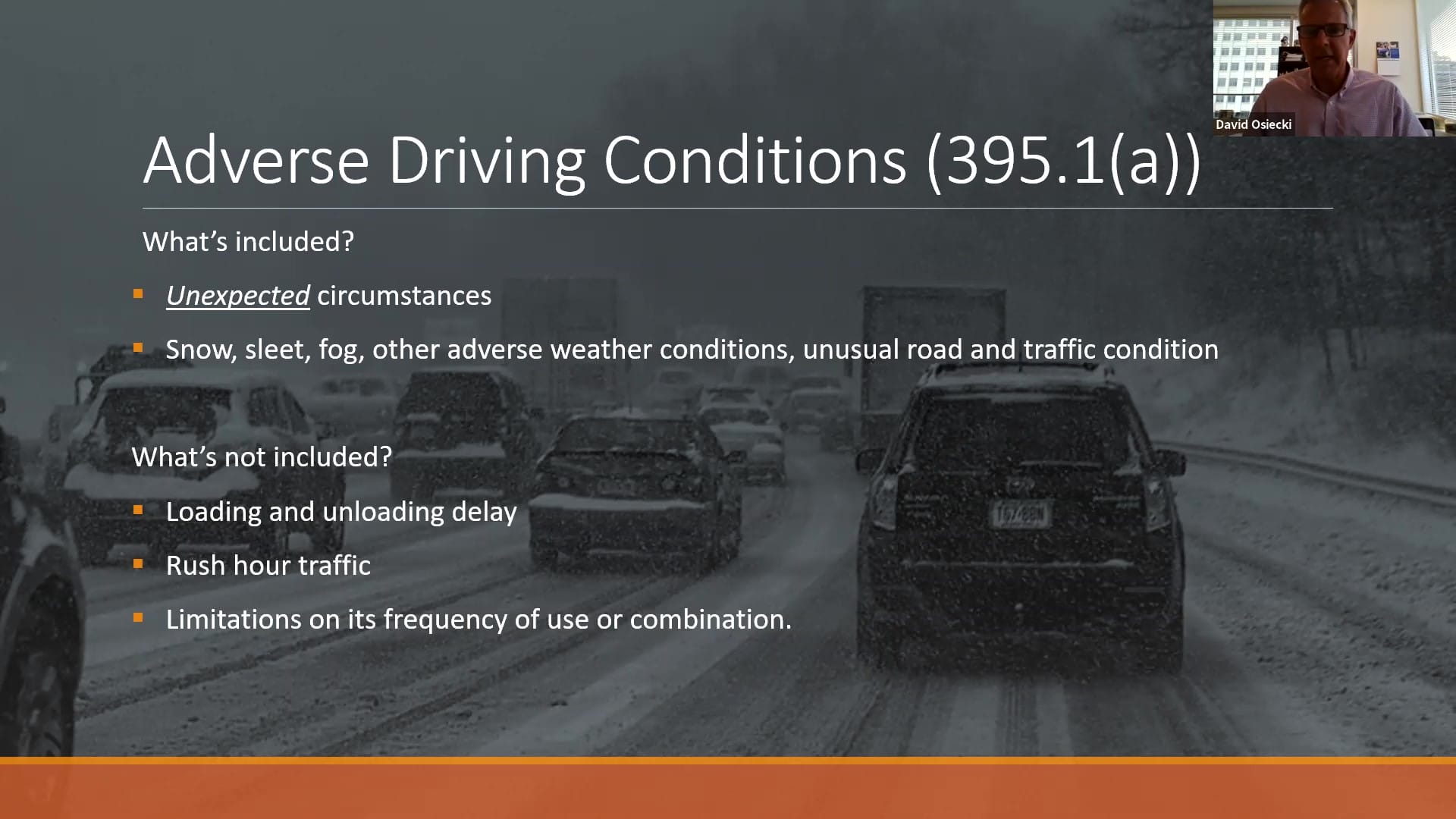 FMCSA Hours of Service Adverse Driving Conditions