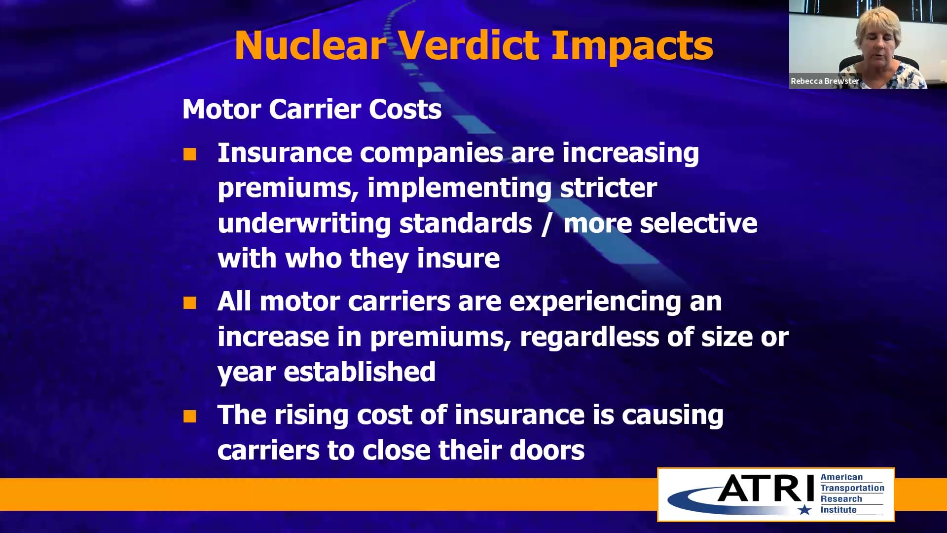 Trucking Industry Concerns 2020 from ATRI Nuclear Verdict Impacts