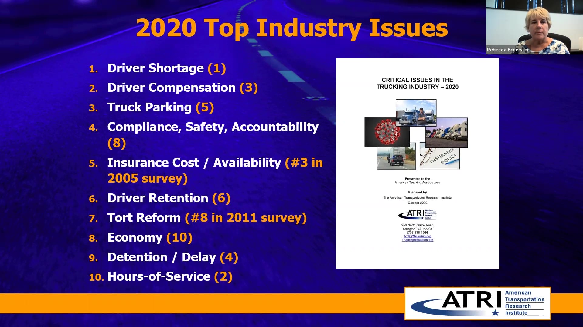 Trucking Industry Concerns 2020 from ATRI Top Issues