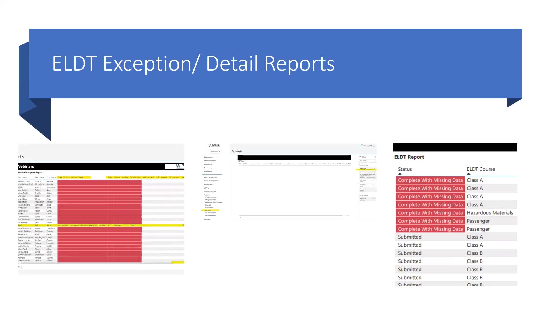 ELDT Exception Detail Reports