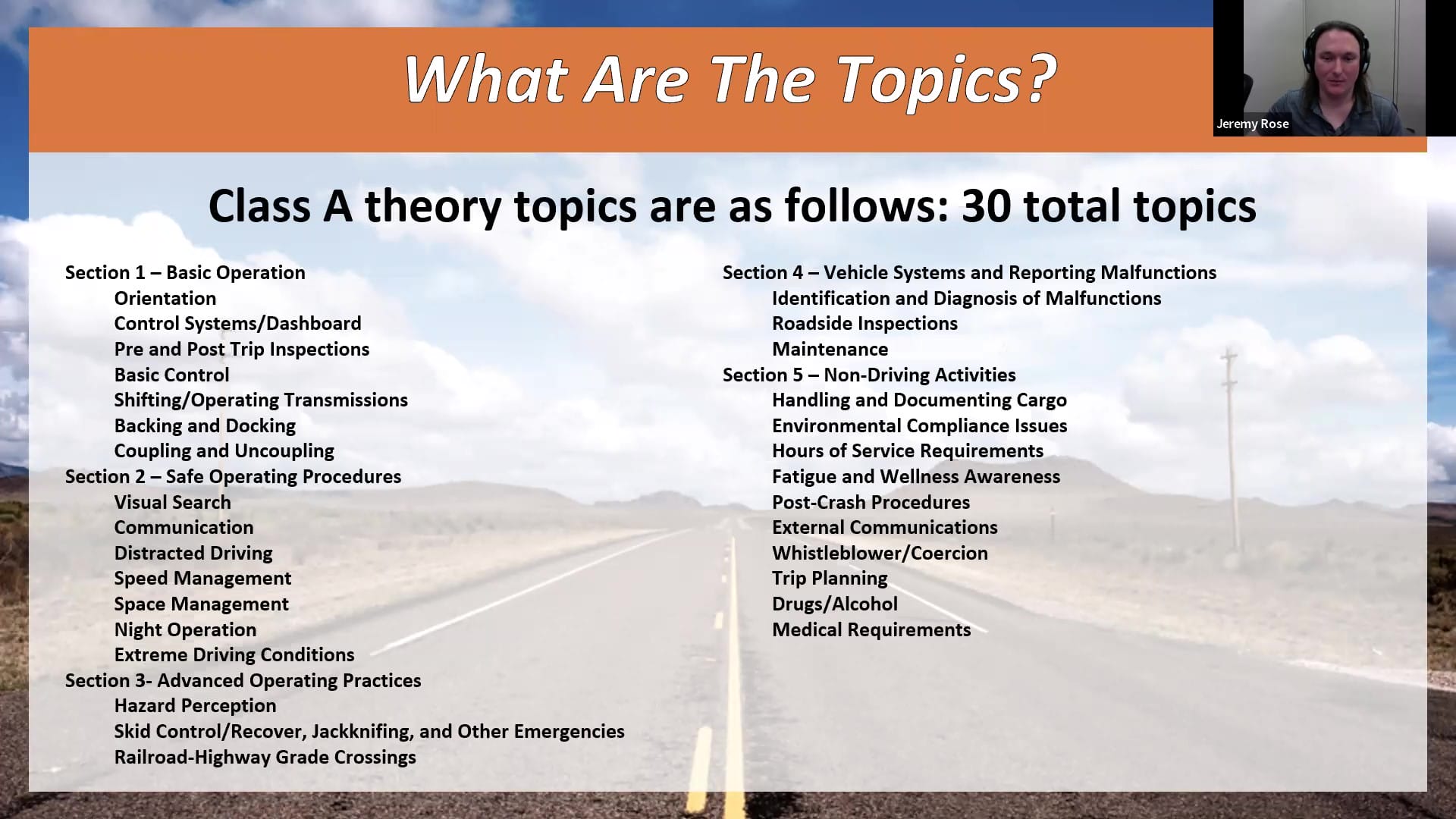 Entry Level Driver Training for Trucking ELDT Training Theory Topics