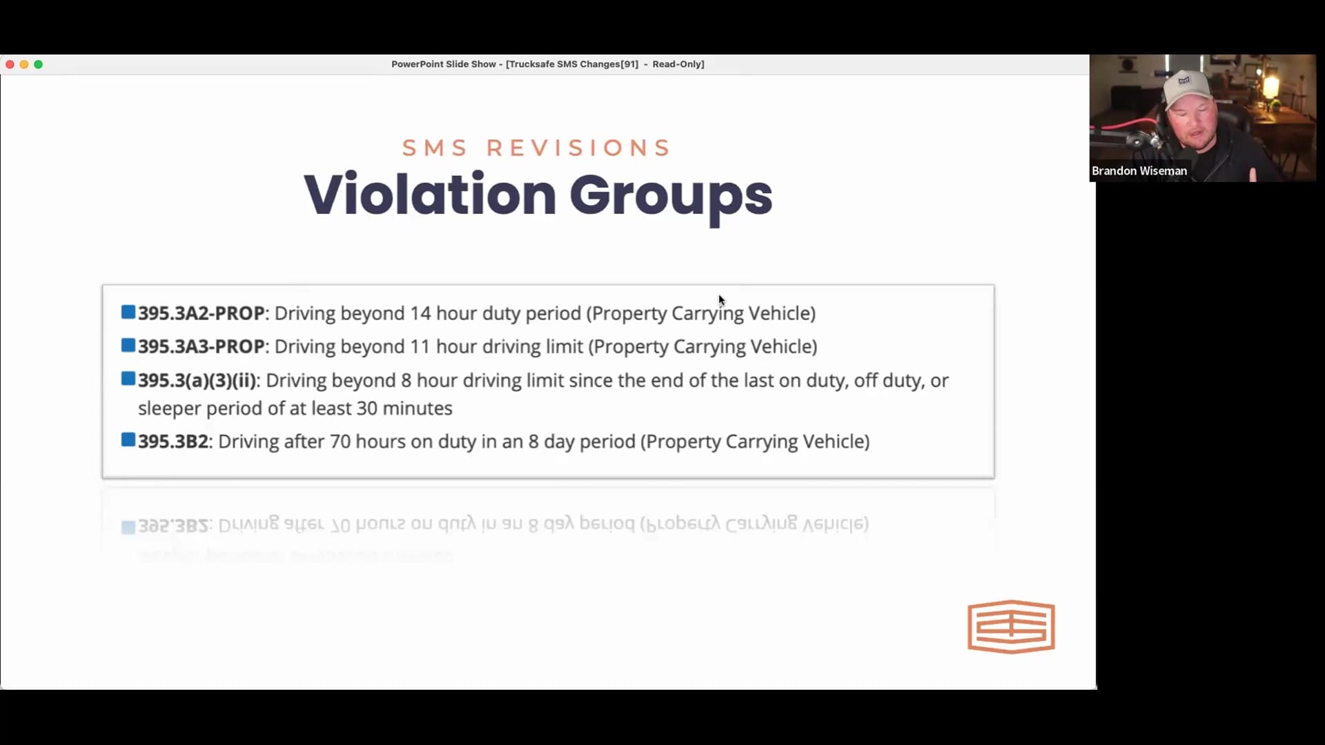 SMS Revisions Violation Groups Property Carrying Vehicle