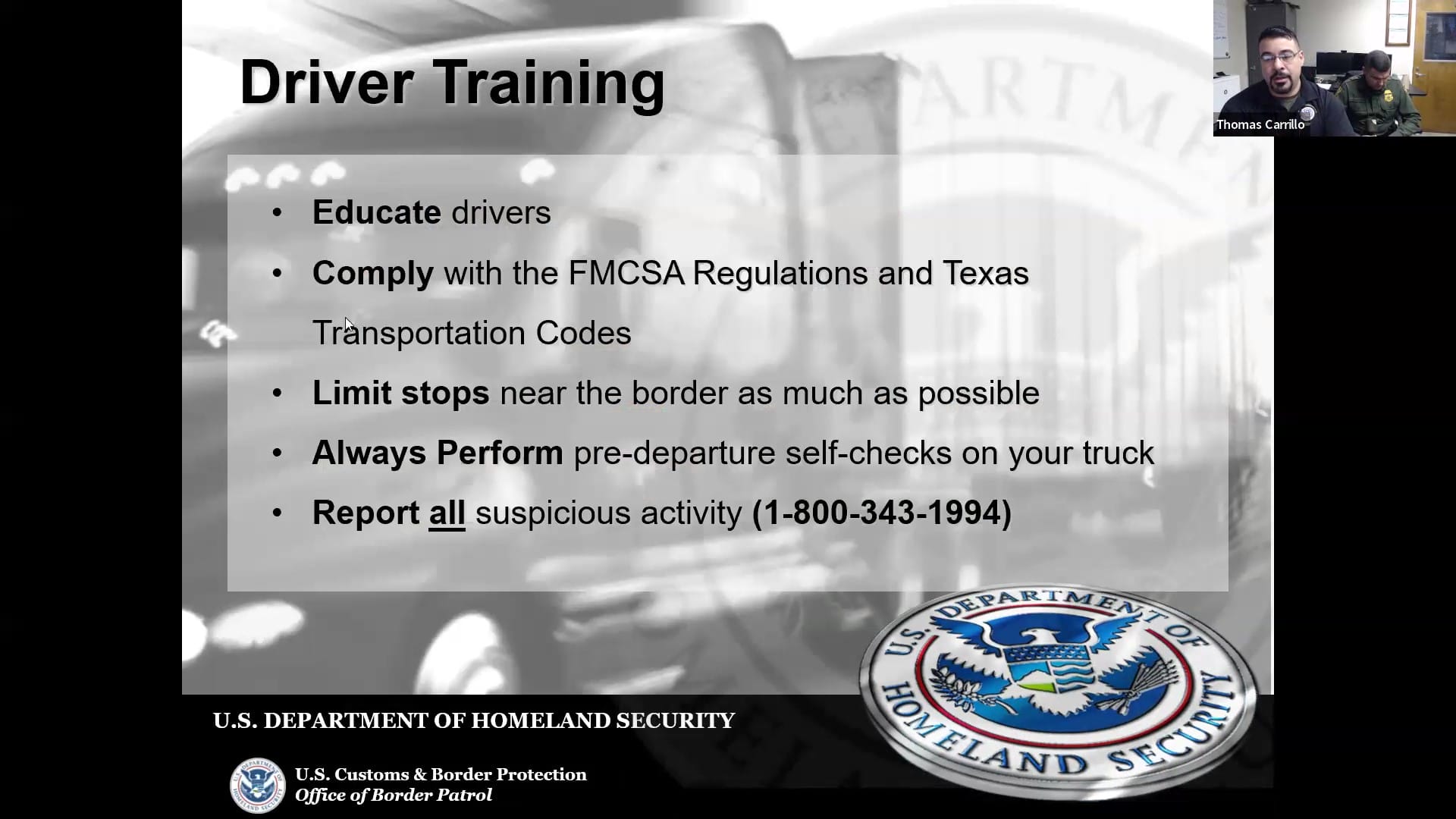 US Border Patrol to Truck Driver Training