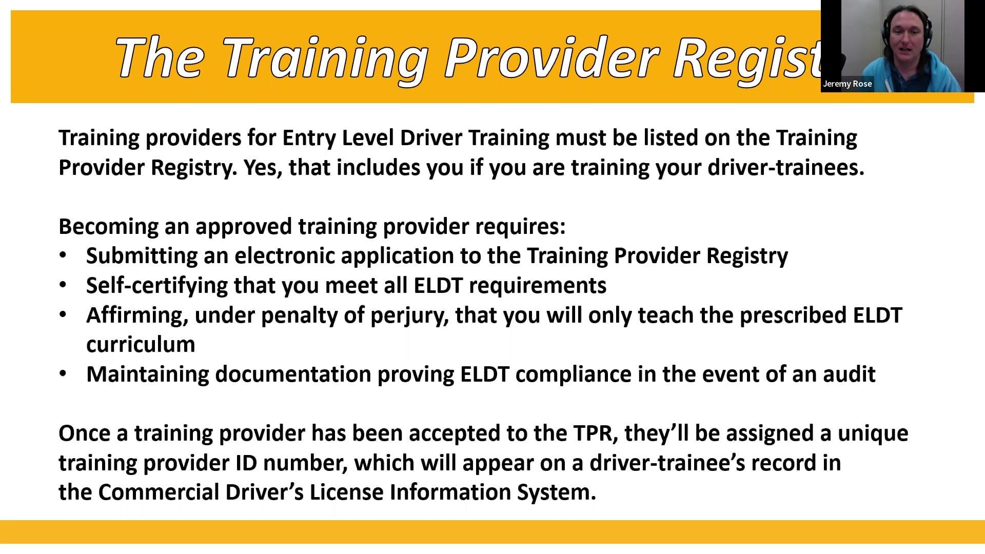 Entry Level Driver Training for Student Transportation ELD Training Provider Registry TPR