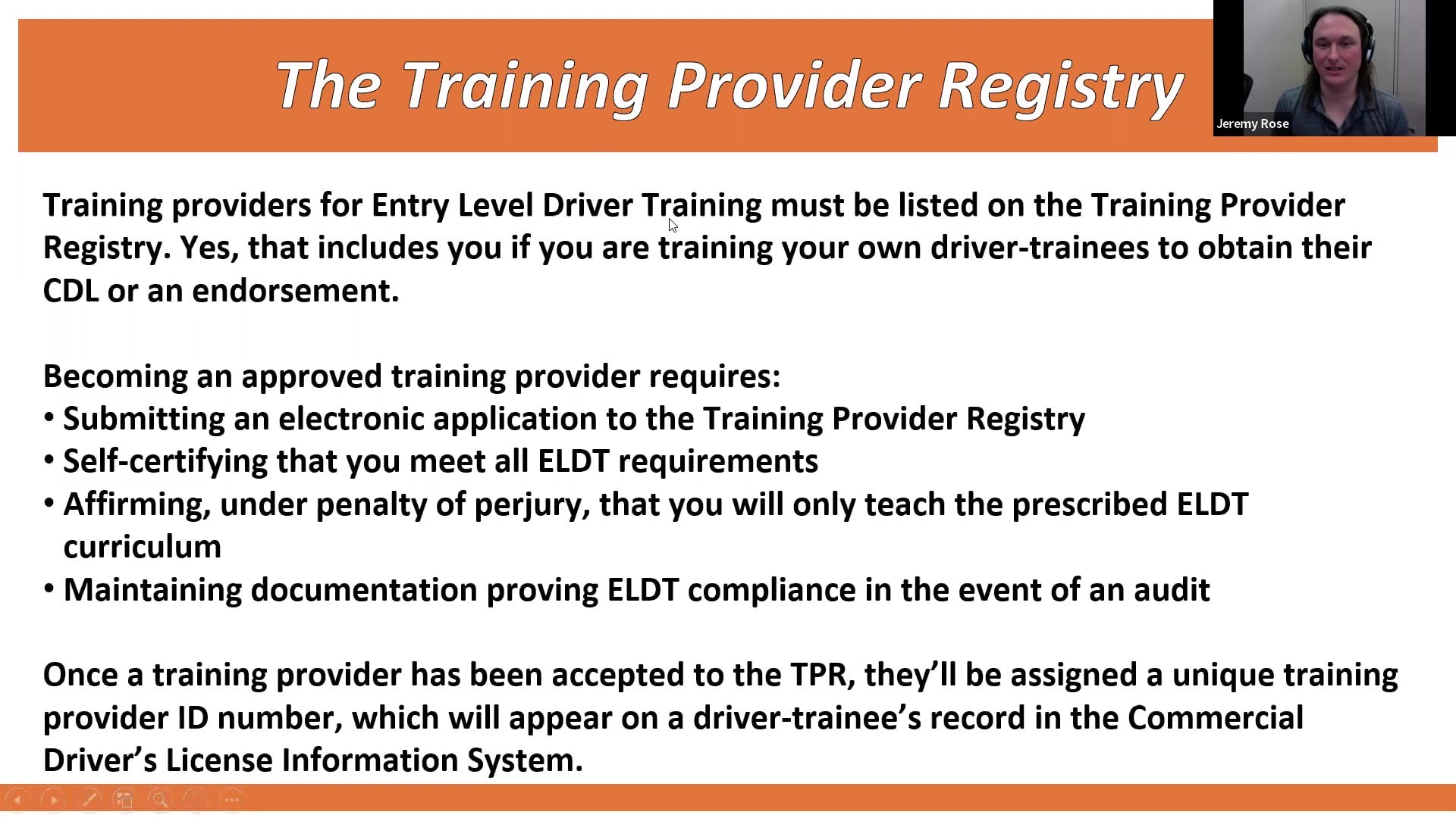 Entry Level Driver Training for Trucking ELDT Training Provider Registry TPR