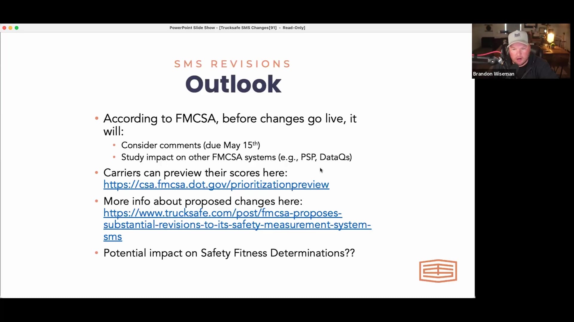 SMS Revisions FMCSA Outlook