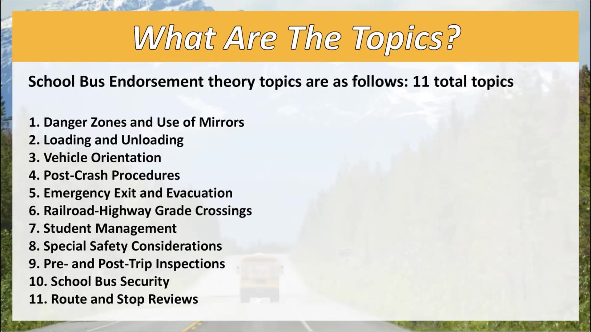 FMCSA ELDT Training School Bus Endorsement Theory Topics