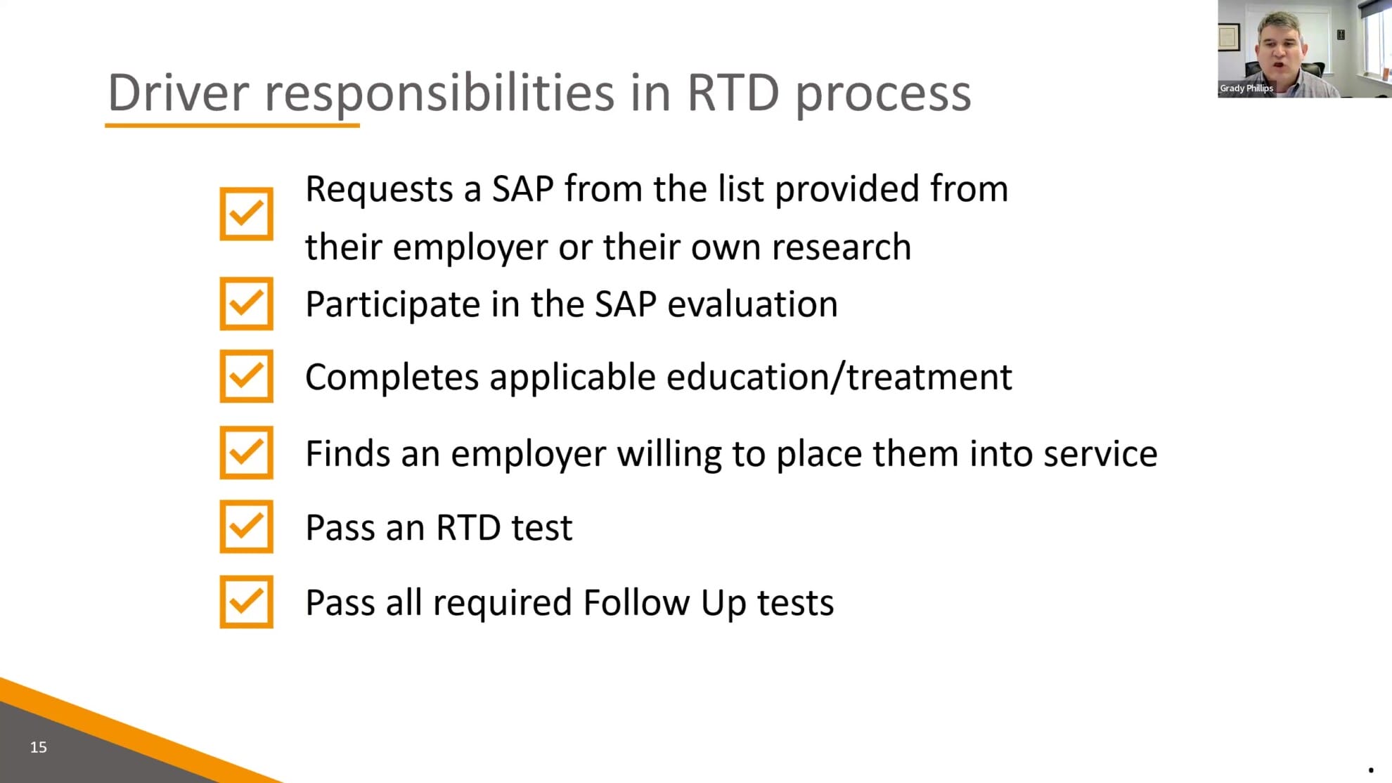 Drug Clearinghouse RTD Process Driver Responsibilities