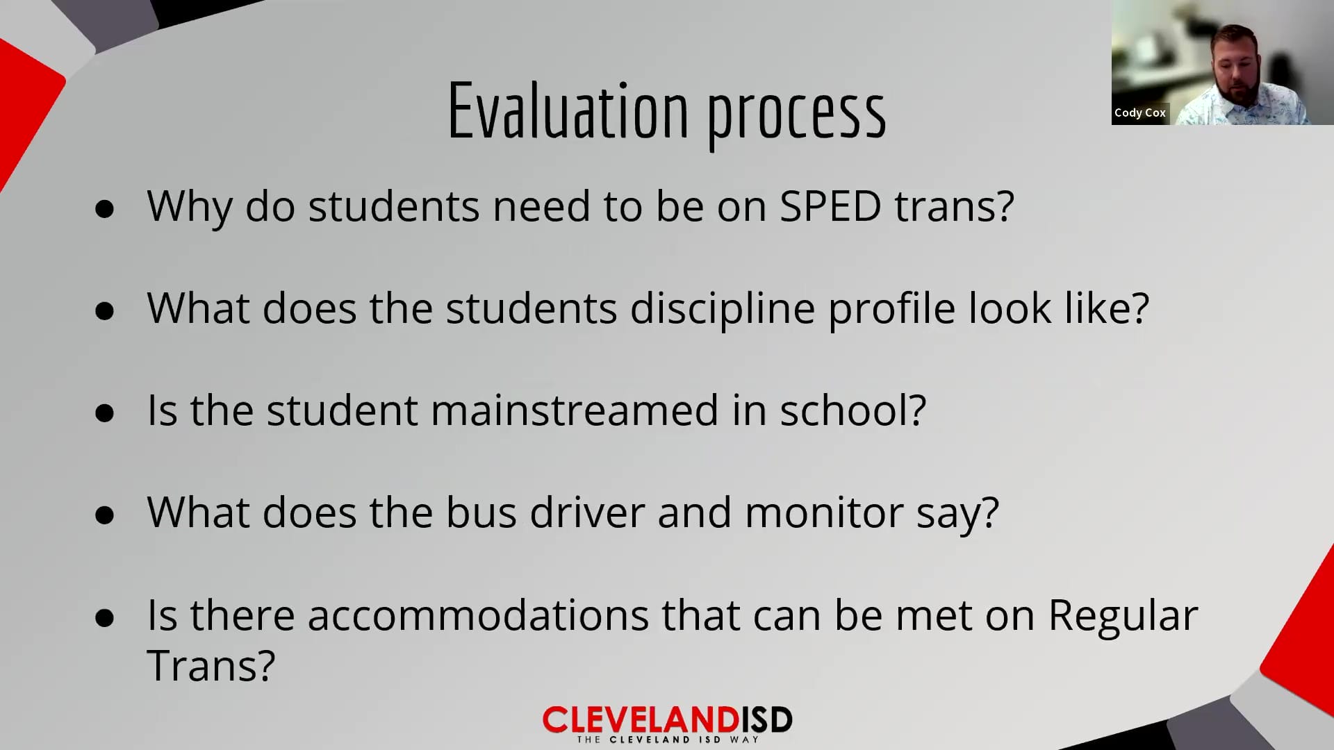 Transporting Students with Disabilities Evaluation Process