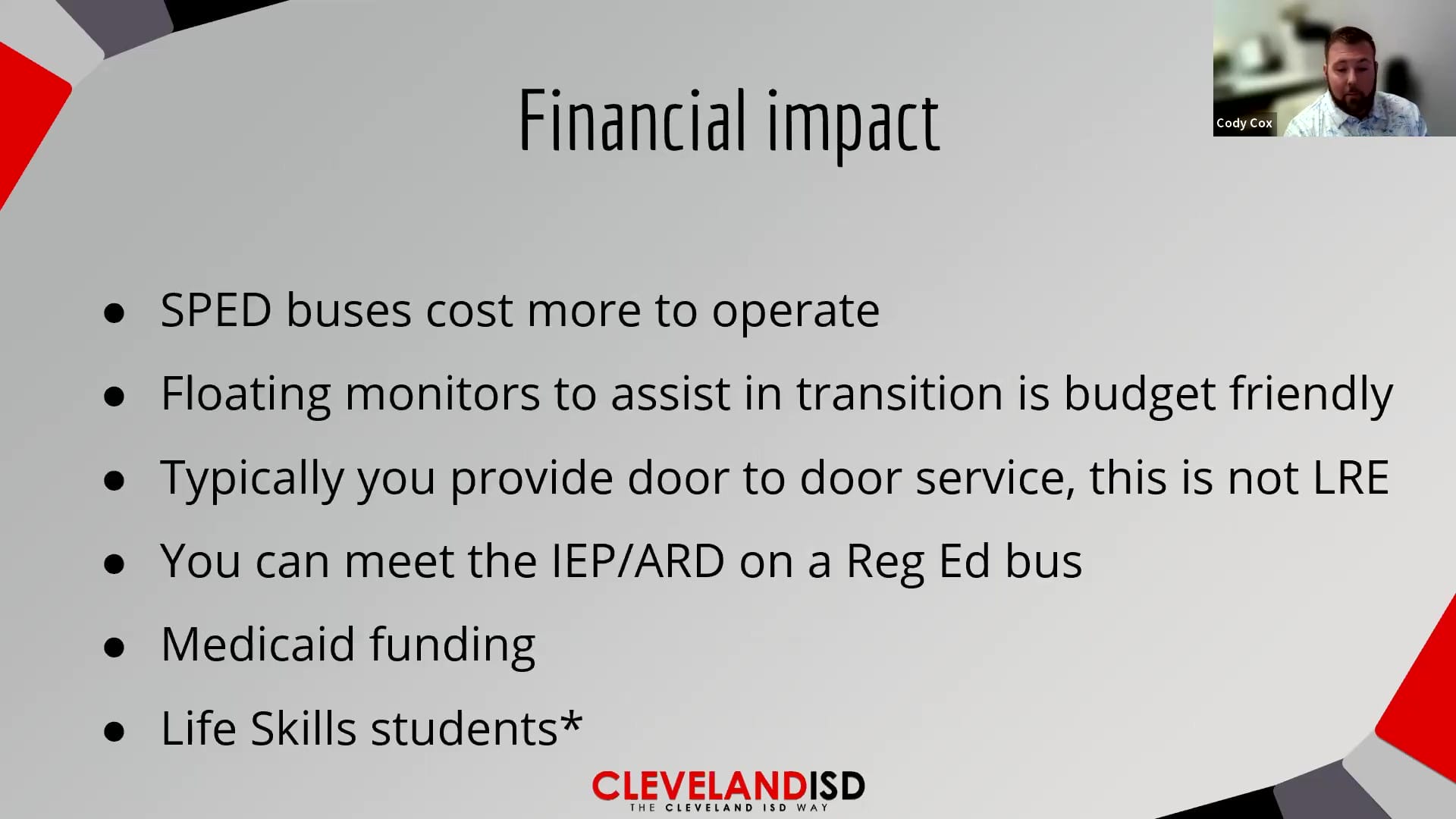 Transporting Students with Disabilities Financial Impact