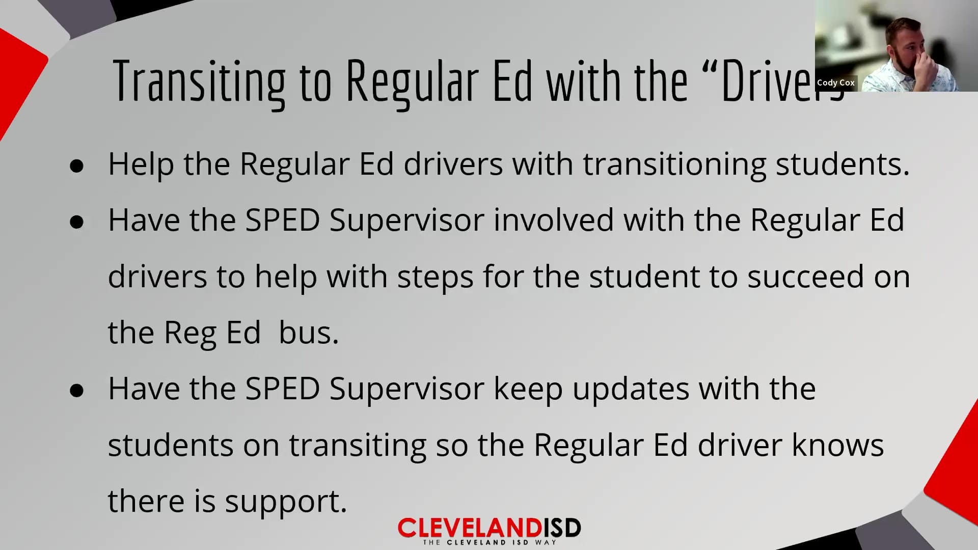 Transporting Students with Disabilities Possibilities Transiting to Regular Ed with Driver