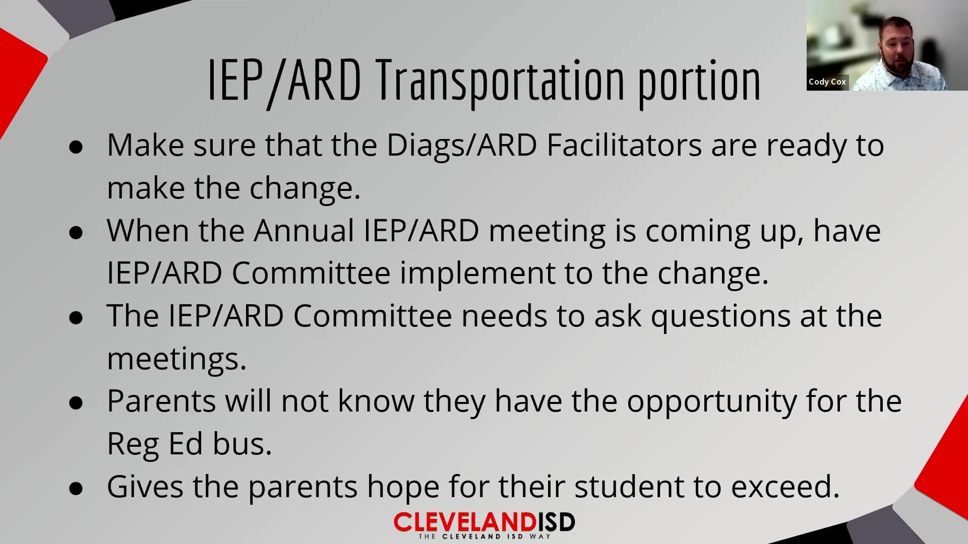Transporting Students with Disabilities Possibilities IEP ARD School Bus Transportation