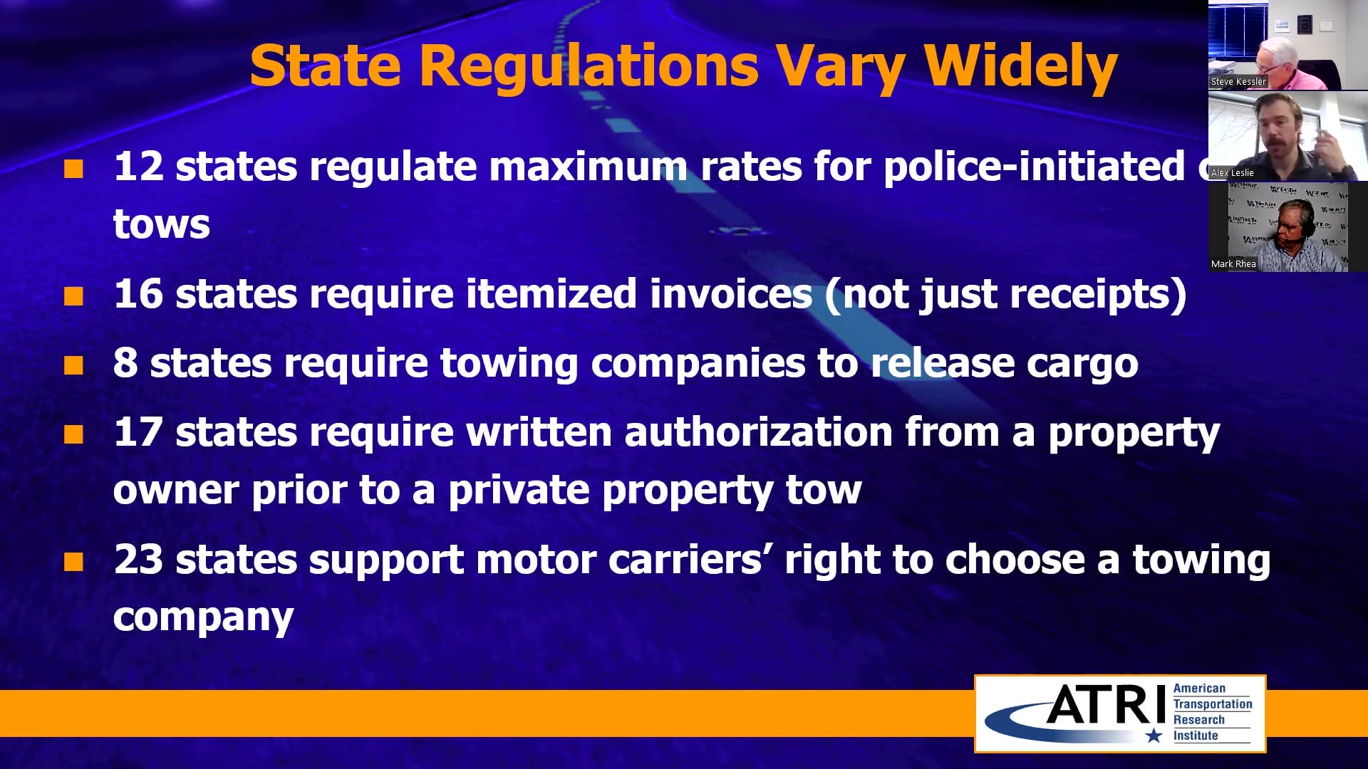 ATRI’s Research on Predatory Towing Existing State Regulations Vary Widely